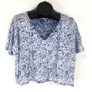 Lucky Brand Pintuck Hi-Low Top Women's Size Medium Floral Stretch Knit Bohemian